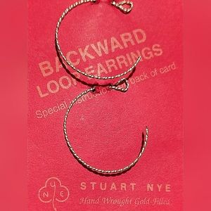 Gold Handmade Stewart Nye 12K Gold/Brass 1.5 in Backwards Comfort Hoop Earrings